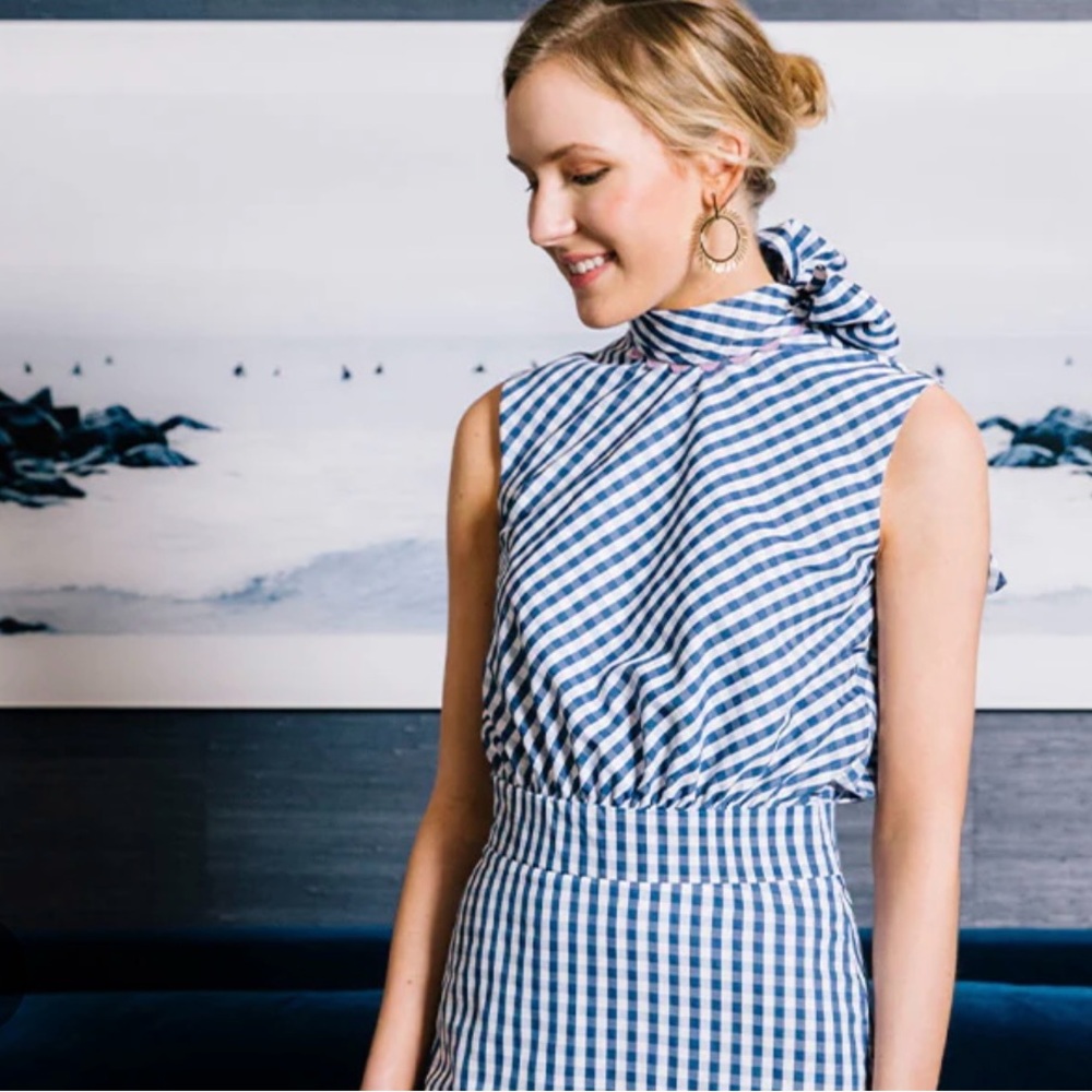 ISO Tish Cox Blue and White Gingham Dress Tie Medium